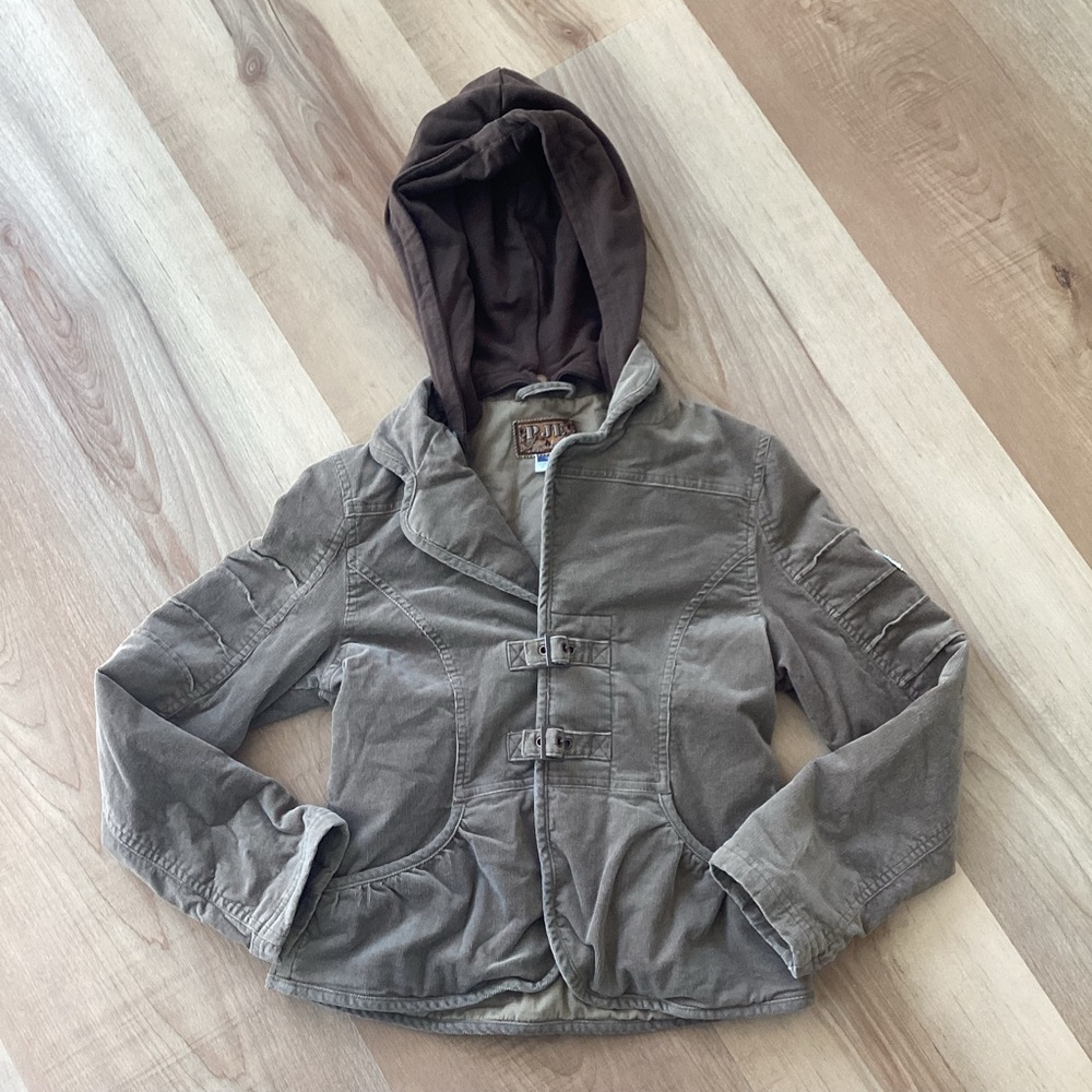 PJE brown corduroy hooded jacket | girls 12 | military style | fall winter snow